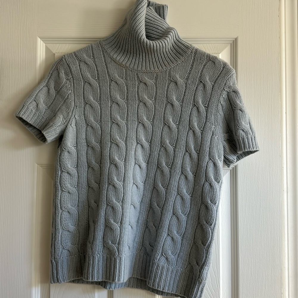 Lauren Ralph Lauren Cashmere Angora Wool Cable Knit S/Sleeve Turtleneck Sweater